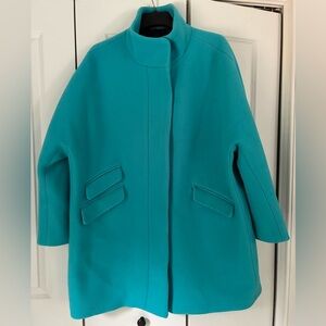 J Crew Cocoon Coat  Italian Stadium-cloth wool; turquoise blue.  Fits sz 14-16.